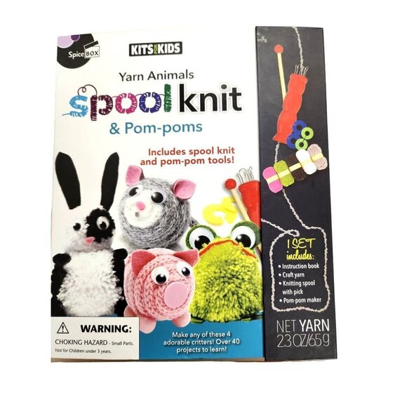 Spice Box Kits for Kids, Yarn Animals Spool Knit & Pom-poms, Over 40 projects - Picture 2 of 16